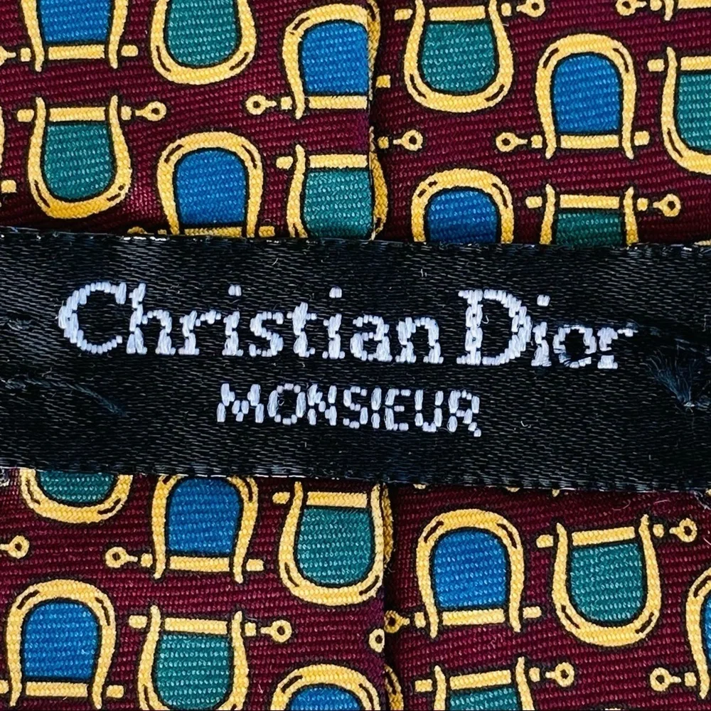 Christian DIOR Silk Neck Tie Burgundy Equestrian Horse Business Preppy Classic